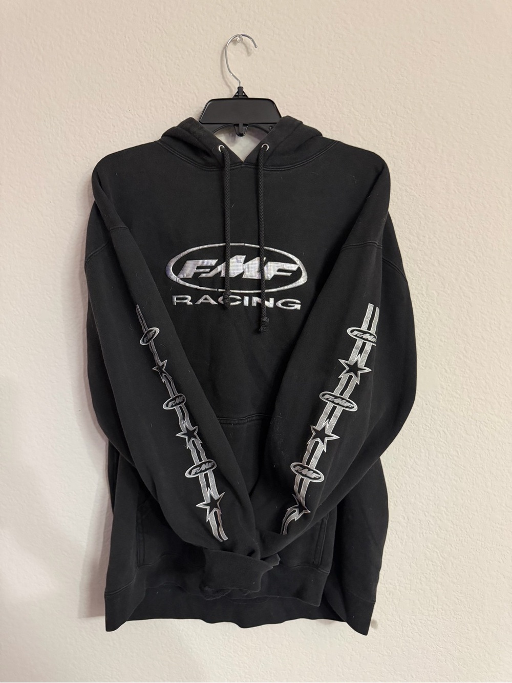 Flying Machine Black Hoodie with White Racing Graphics